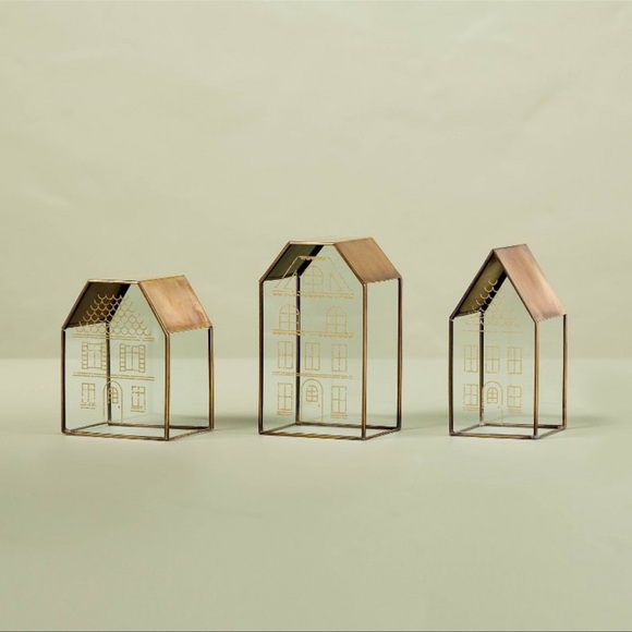 Hearth & Hand Other - Set of 3 Decorative Glass & Brass Houses - Hearth & Hand